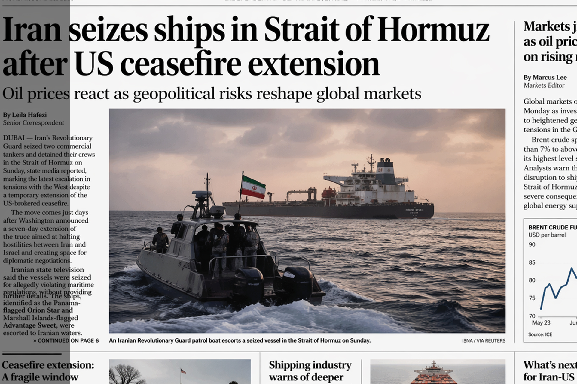 Strait of Hormuz map showing global oil shipping routes and geopolitical risk zones
